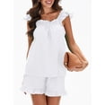 thumbnail image 4 of Elippeo Womenacute;s Summer 2PCS Pajamas Sets Sleeveless Backless Sling Vest + Solid Color Ruffle Shorts, 4 of 10