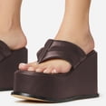 thumbnail image 2 of YDN Women Comfy Open Toe Slip On Mules Wedge High Heels Flip Flop Platform Slippers Summer Party Event Shoes Size 5.5 Brown, 2 of 4