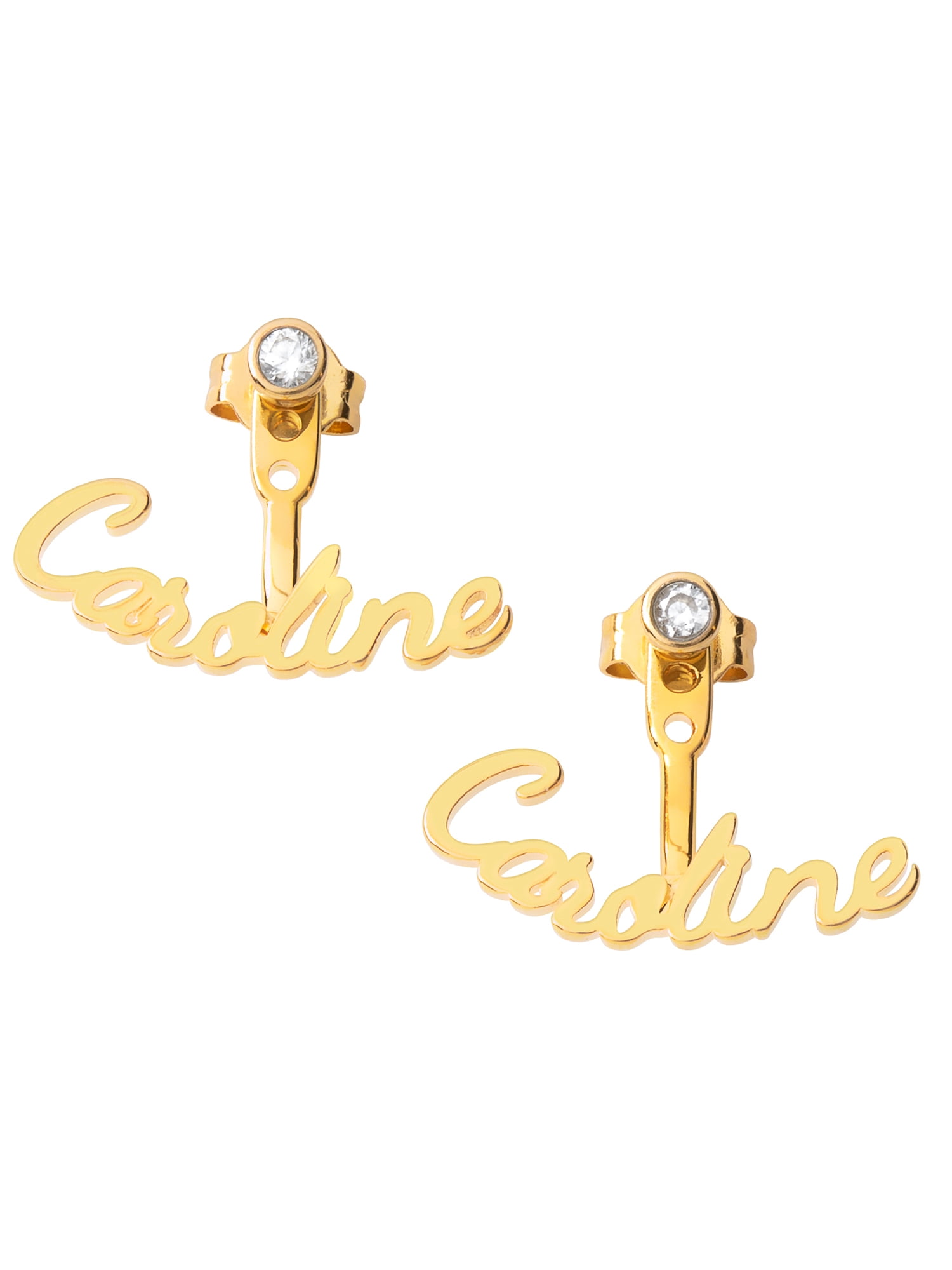 Personalized Planet Script Name and Birthstone Front/ Back Earrings ,Women's