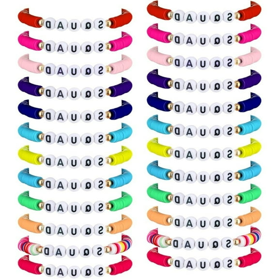 24 Pcs DIY Friendship Bracelets Bulk, Mixed Colors Soft Bead Bracelets for Stacking, Adjustable Word Jewelry for Women, Daily Wear Festival Accessories