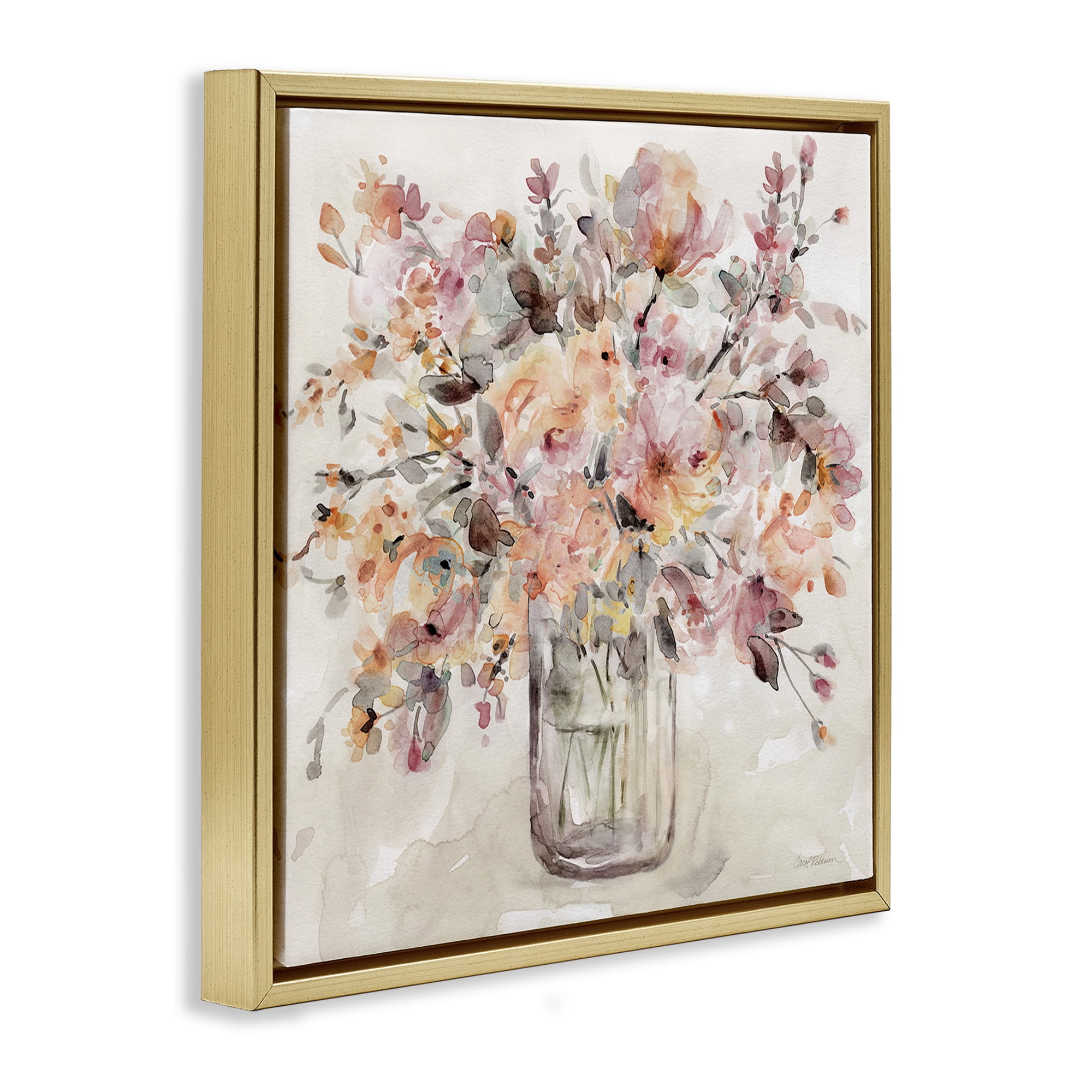 Stupell Industries Fluid Petals Watercolor Bouquet Gold Framed Floater Canvas Wall Art, design by Carol Robinson