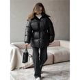 thumbnail image 4 of Womens Long Padded Jacket Coat - Midweight Long Parka Length Hooded Zipper Snow Winter Jackets for Women, 4 of 10