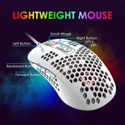 Zendure Mini Ultralight Wired Gaming Mouse 4 Kinds RGB Backlit 4 Levels Adjustable Lightweight Honeycomb Shell Mice for PC Gamers Xbox PS4 White