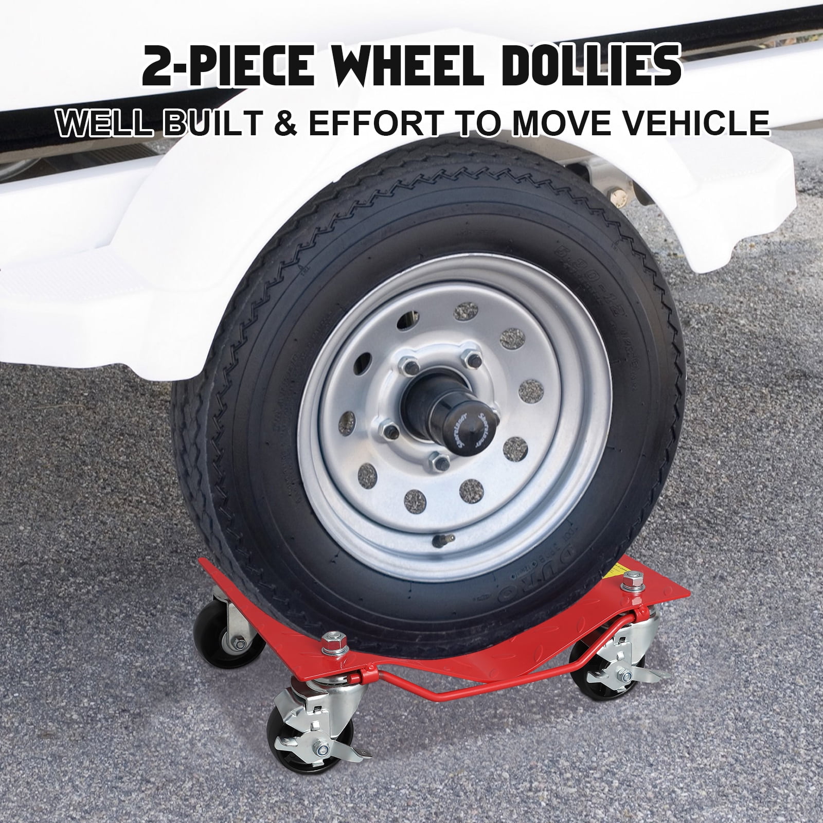 Shininglove 4-Pack Wheel Dolly Set – 1500LBS Capacity per Dolly, 360° Swivel Casters with Locking Brakes, Car Positioning Skates for Garage, Auto Shop, & Vehicle Storage(Red)