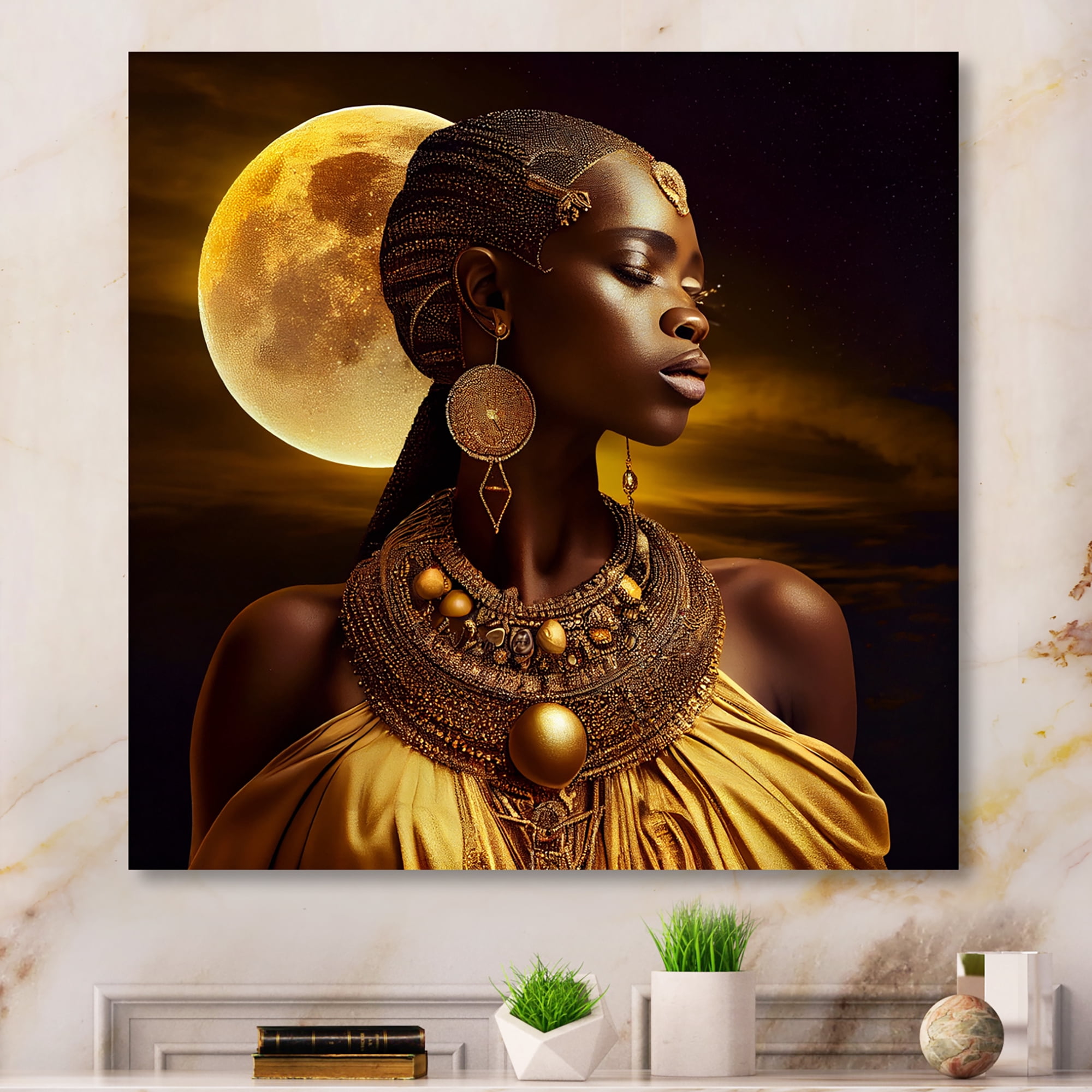 Designart Queen African Woman Under Moon III Canvas Wall Art