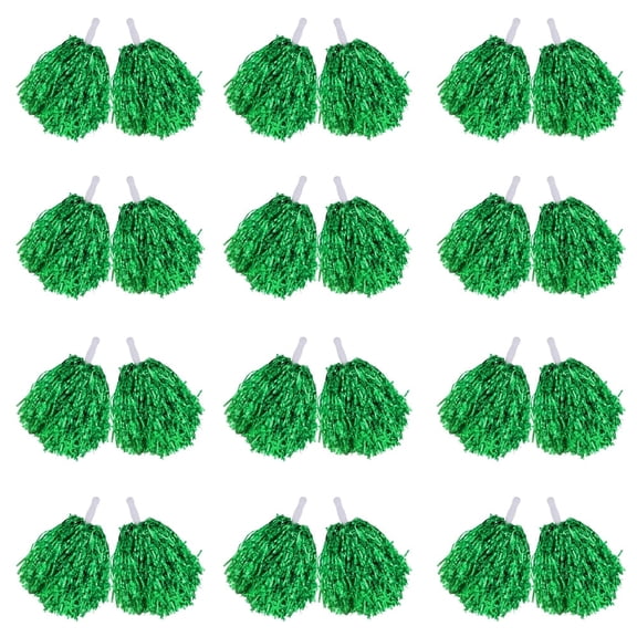 CUGBO 24Pcs Cheerleading Pom Poms, Handle Metallic Foil Flower Ribbons for Dance Sports Game Party (Green)