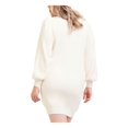 thumbnail image 2 of BLACK TAPE Womens Ivory Knit Ribbed Blouson Sleeve V Neck Above The Knee Sweater Dress Plus 2X, 2 of 4