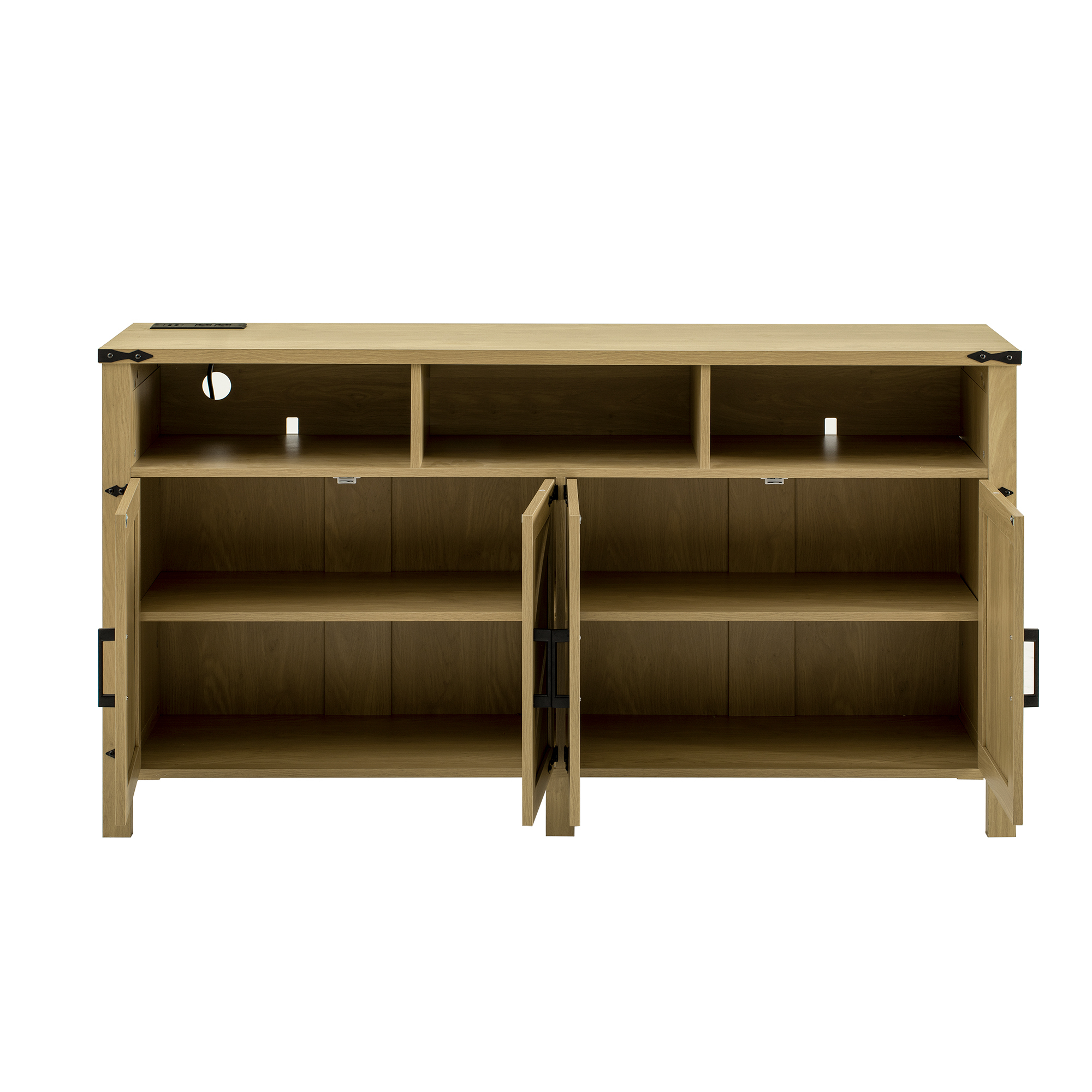 Euroco 59" Large Sideboard Buffet Cabinet with Storage, Wood Coffee Bar Station with Charging Station,Adjustable Shelves and Open Storage Shef for Living Room,Dining Room,Natural