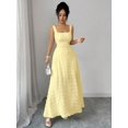 thumbnail image 6 of Pale Yellow Square Neck Sleeveless Textured Knit Maxi Dress With Open Back Bowknot, Elegant Fitted Party Gown, 6 of 8