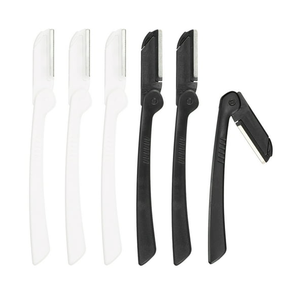 Unique Bargains 6pcs Eyebrow Razor for Women Foldable Facial Razor Stainless Steel Eyebrow Trimmer Skin Tool Black White