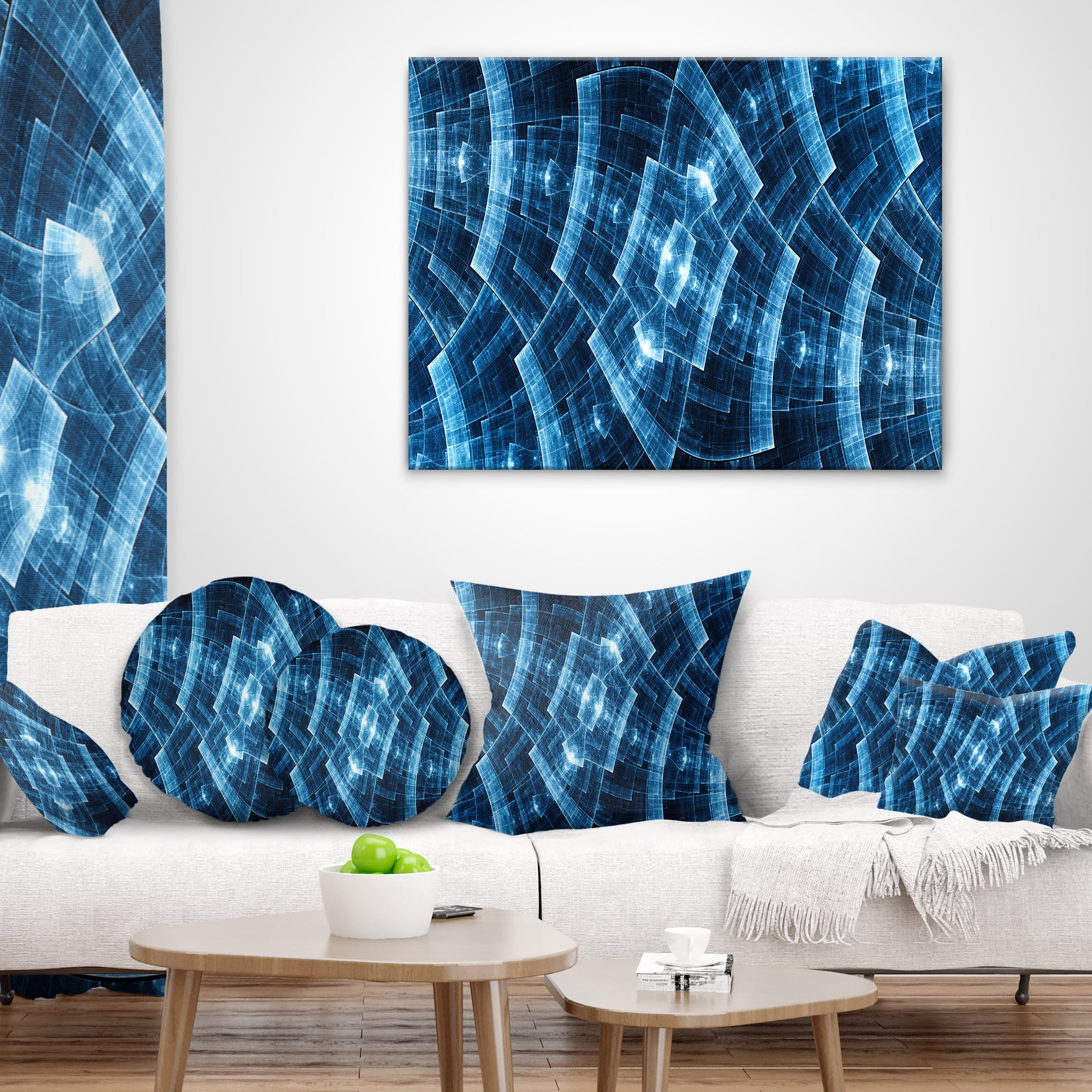 Designart Blue Protective Metal Grids - Abstract Throw Pillow - 18x18
