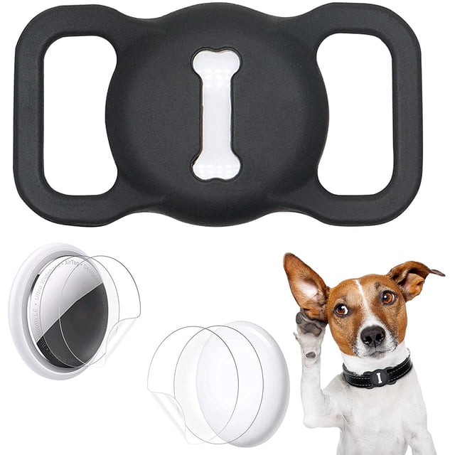 Étui de Protection Compatible pour Apple AirTags pour Collier de Chien Chat, Support en Boucle pour Animal de Compagnie, Couverture en Silicone pour Collier d'Animal (Noir)