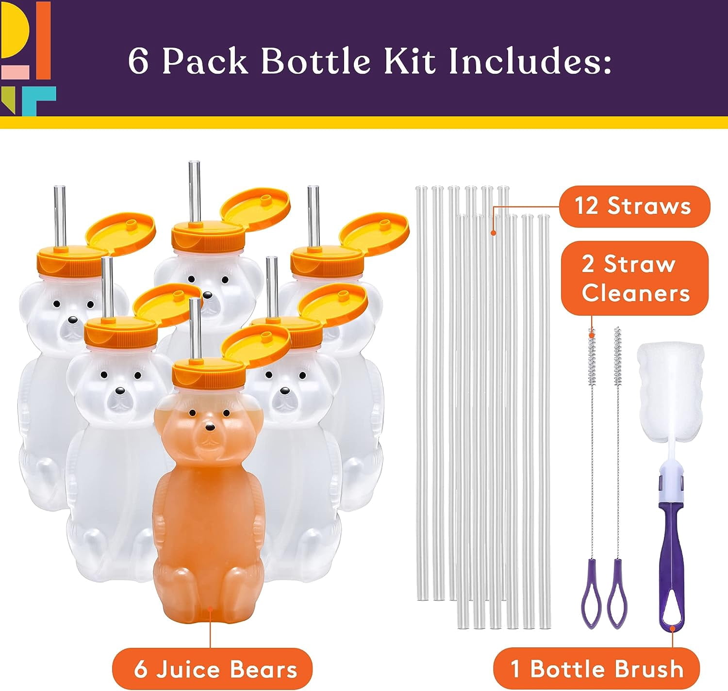 Special Supplies Honey Bear Straw Cup for Babies — Spill-Proof Juice Bottle,  Flexible Reusable Straws — Special Needs Assistive Cup, Pack of 6 Bottle