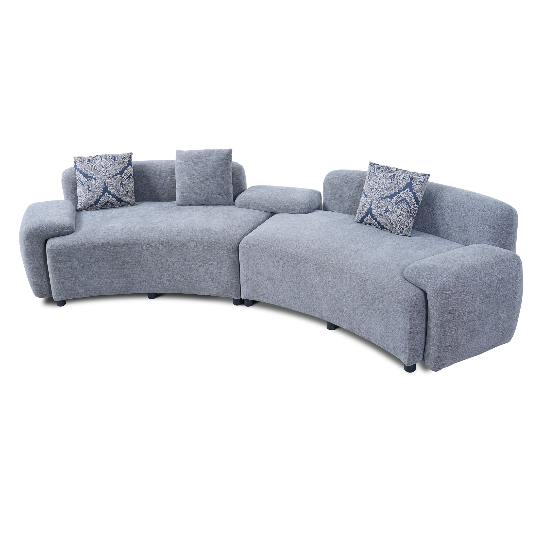 Christopher Knight Home 122" Curved 4-Seat Sofa with Damask Pillows, Upholstered Fabric Couch, Gray