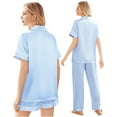 thumbnail image 4 of Ekouaer Silk Pajamas for Women Set Satin Pjs Soft Short Sleeve Button Down Sleepwear 3 Piece Loungewear, 4 of 7