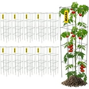VEVOR 10 pack Square Folding Tomato Cages 46" Plant Support Stake Tower, PVC-coated Steel Tomato Towers for Tomato Plants, Eggplants, Cucumber, Climbing Plants, Silver
