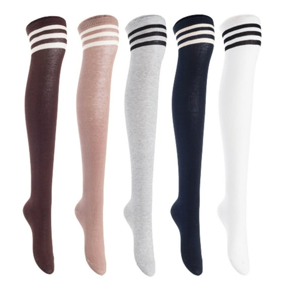 Lian LifeStyle Women's 5 Pairs Adorable Comfortable Soft Thigh High Over Knee High Cotton Socks, Size 6-9, JMYP1022 Coffee, Khaki, LightGrey, Navy, White
