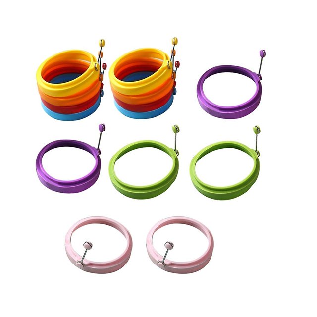 14 piezas de molde para hacer panqueques de silicona redondo de siete colores, molde para huevos escalfados, molde para huevos en forma de anillo, como se muestra