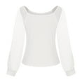thumbnail image 5 of Jewelreauty Womens Lantern Sleeve Shirts Square Neck Long Sleeve Patchwork Tees Slim Fit Tunic Blouses Tops (S, White), 5 of 8