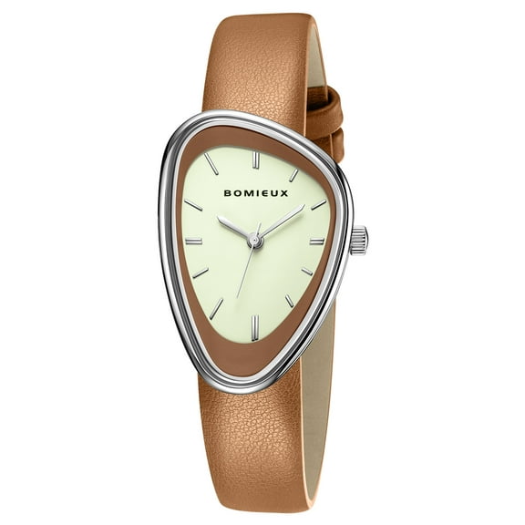Creative Irregular Women Watches, Stylish Vintage Quartz Ladies Watches with Leather Strap, Simple Dial, Second Hand, Casual Wrist Watch Gift for Woman