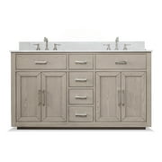 Vanities Unlimited 60" Mulholland Gray Oak Double Sink Vanity with Calacatta Quartz Top
