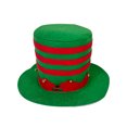 thumbnail image 2 of Gorro de Navidad de satén a rayas verdes/rojas con campanas y hojas de acebo, 2 of 3
