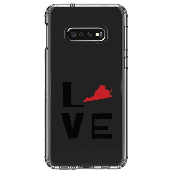 DistinctInk Clear Shockproof Hybrid Case for Samsung Galaxy S10e (5.8" Screen) - TPU Bumper Acrylic Back Tempered Glass Screen Protector - Virginia - Love Black & Red