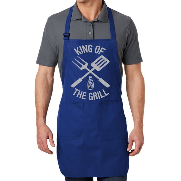 Men's King of the Grill Full-Length Apron with Pockets - Royal Blue