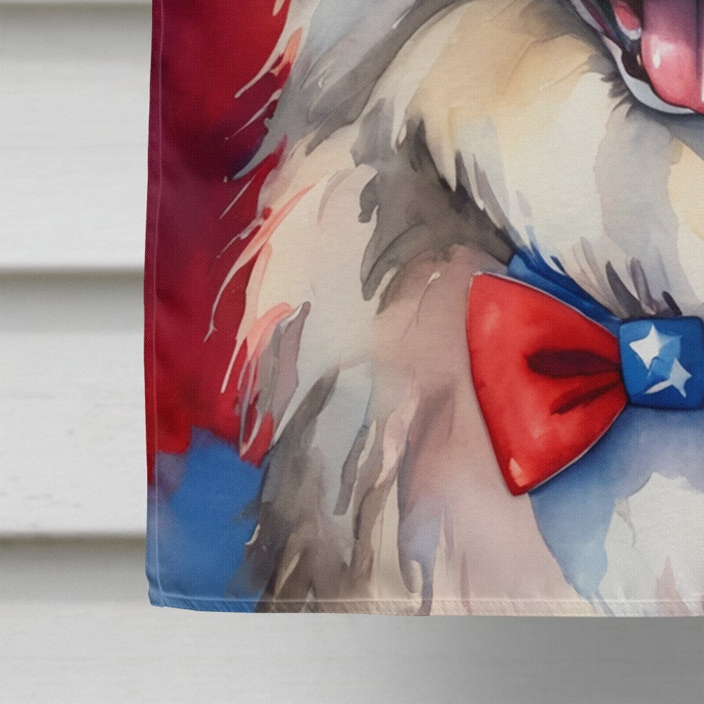 Keeshond Patriotic American House Flag 28 in x 40 in