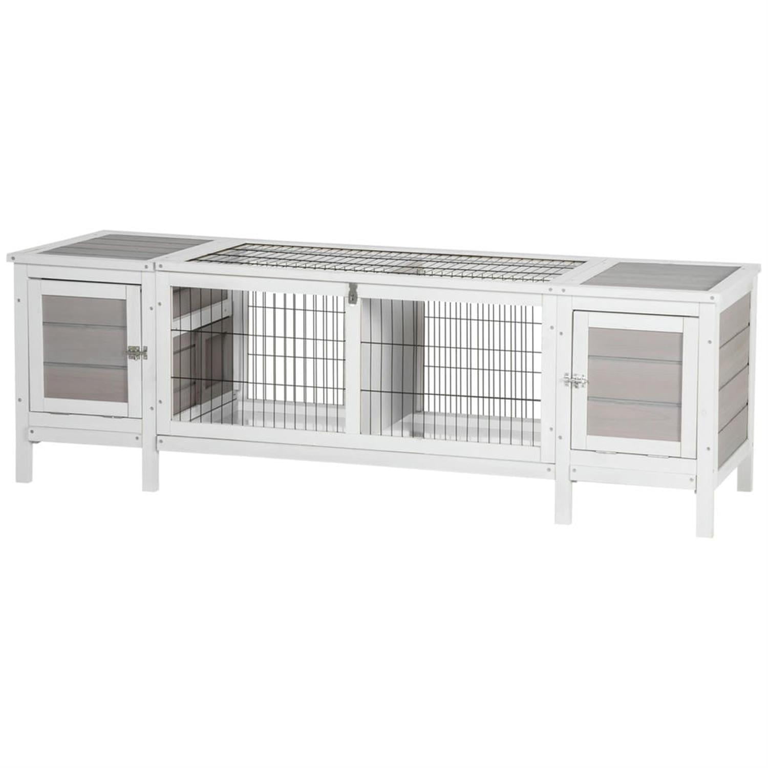 resenkos 63" Wooden Rabbit Hutch with Pull-Out Tray, and Divided Board, Outdoor Small Animal Habitat Enclosure Bunny Cage for Bunnies, Guinea Pigs, White