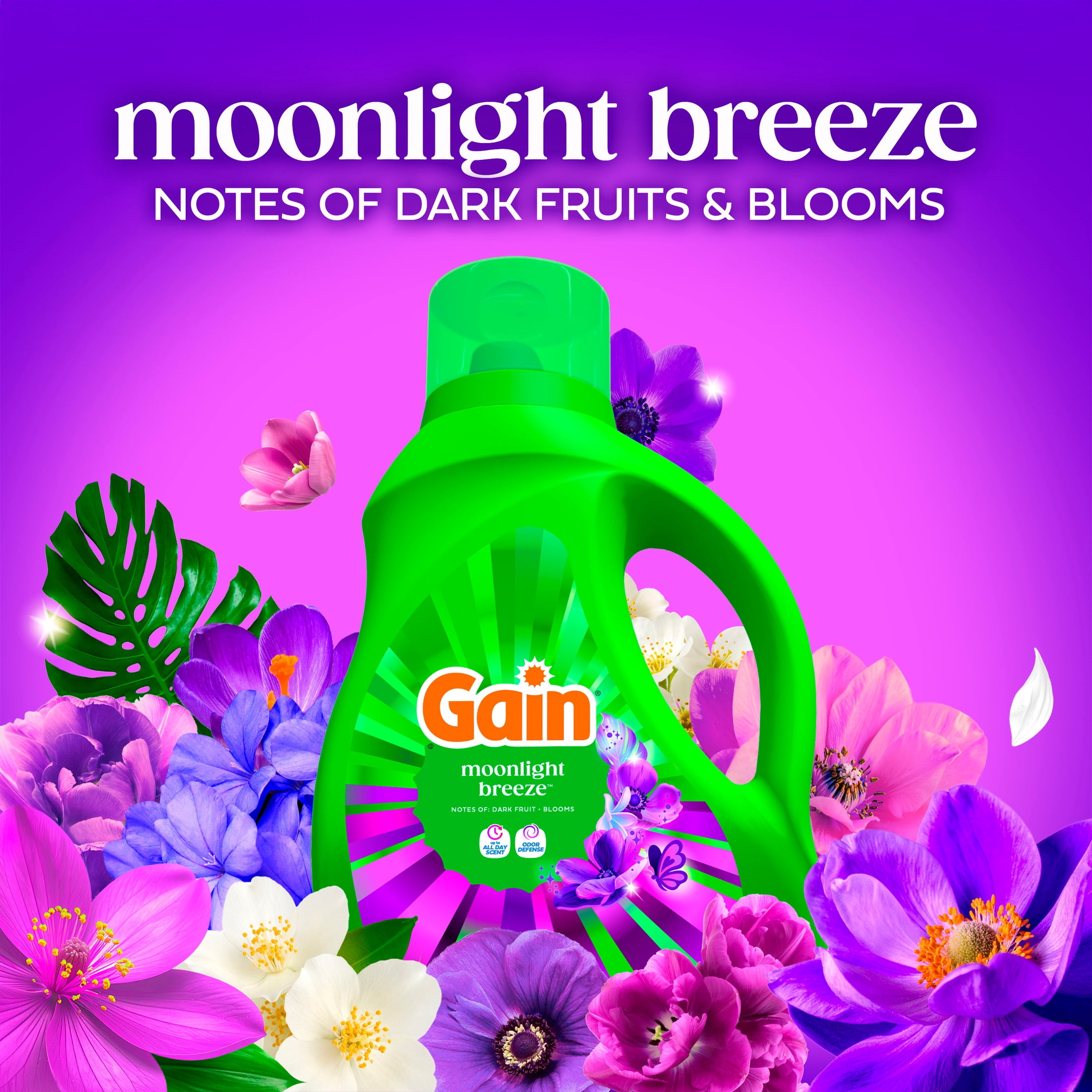 (4 pack) Gain Liquid Laundry Detergent, Odor Defense, Moonlight Breeze Scent, 81 fl oz, 61 Loads