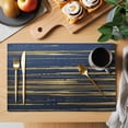 thumbnail image 2 of Blue Yellow Striped Placemats Set of 8 Modern Abstract Art Stripes Place Mats Indoor Wipeable Table Mats Washable Cloth Dining Table Placemats for Kitchen Holiday Party Home Decor 13x19 Inch, 2 of 9