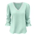 thumbnail image 4 of Endives Women's Long Sleeve T Shirt Lace Mesh Hollow V Neck Casual Womens Top Spring Trendy Green, 4 of 5