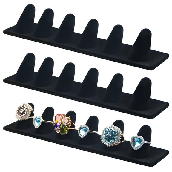 3 Pcs Resin Velvet Ring Displays, Jewelry Ring Display Stands, Black Velvet Ring Holders for Vendors, 6 Slots for Rings, Stable and Stylish Display for Store or Personal Collection