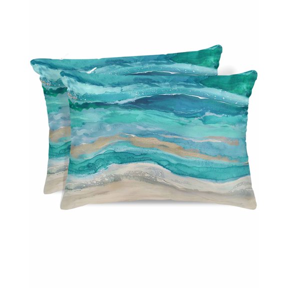 Hokiten King Size Pillow Cases Set of 2, Pillow Covers for Bed, Teal Coastal Satin Pillowcases with Zipper for Hair/Skin, Pillow Protector Cover, Summer Beach Nautical Abstract Art 20x36 Inches