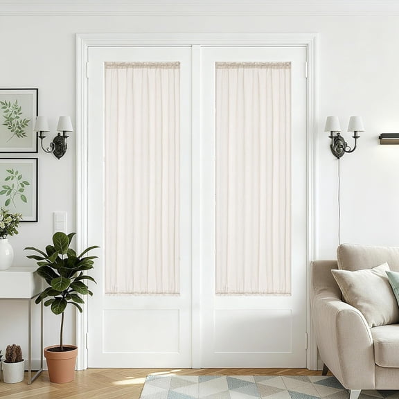 2 Panels 25 x 68 Inch Sidelight Curtains for Front Door Privacy Semi Sheer Curtain Boho Natural Linen Textured Dual Rod Pocket Bedroom Patio Light Filtering door window Beige W25xL68
