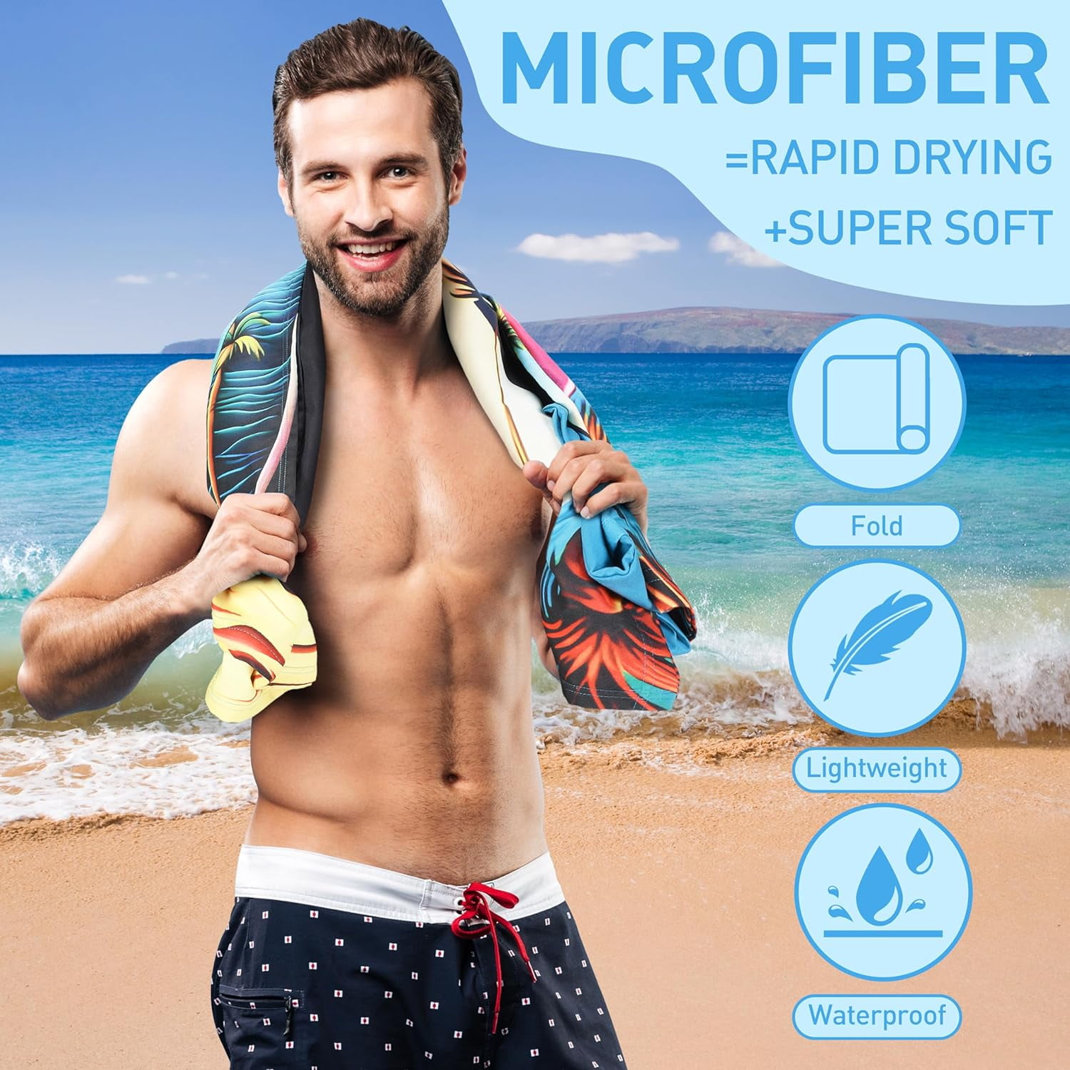 Tirrinia Lightweight Beach Poncho Towel with Hood for Adult, Quick Dry Travel, Surfer Pool Camping