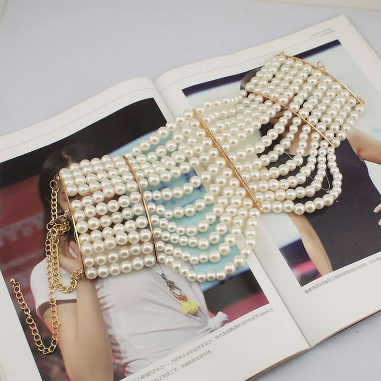 GENEMA Women Vintage Choker Multi Strands Layered Faux Pearl Jewelry  Statement Necklace 