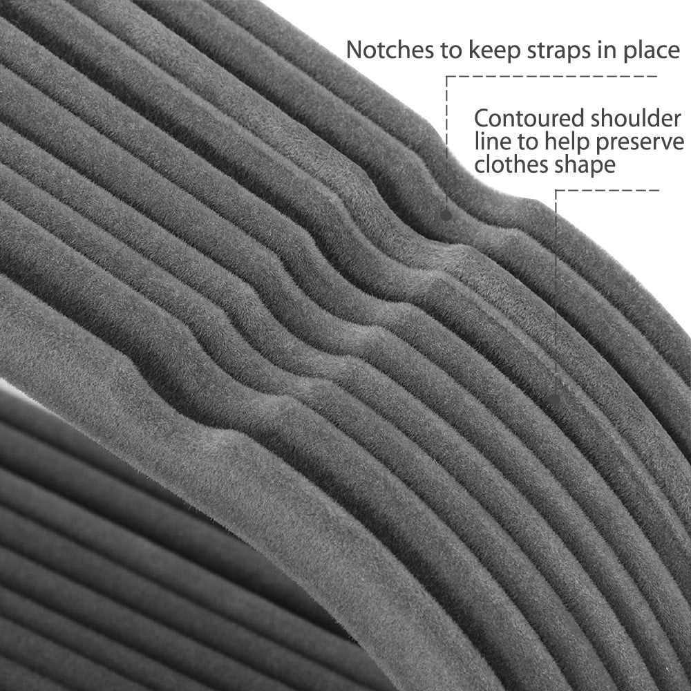 Renwick 100 Pieces Non Slip Space Saving Velvet Hangers for All Ages, Gray