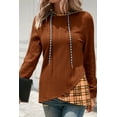 thumbnail image 3 of Women's Chestnut Plaid Patchwork Hooded Top – Ribbed Knit Long Sleeve Casual Layer for Daily Wear [ZhiHiMeRi] | L, 3 of 7