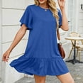 thumbnail image 4 of HERESOM Plus Size Summer Dress for Women Fashion Solid Shorts Sleeves Round Neck Patchwork Dress, 4 of 7