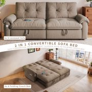 77 Queen Size Sofa Bed, Loveseat Sleeper Sofa with Pull Out Bed, Pockets and USB, Modern 2 Seater Convertible Small Couch for Living Room Bedroom Apartment, Brown