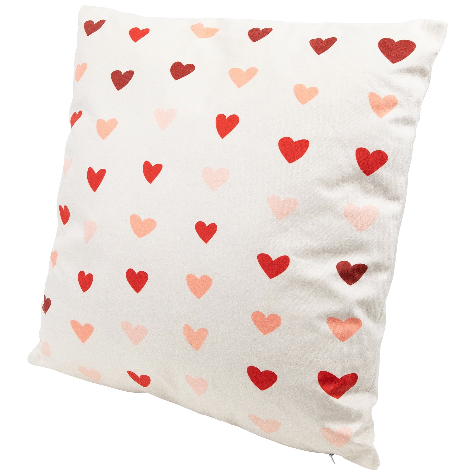 Valentine's Day Hearts Cotton Throw Pillows - 18" x 18" - Cream and Red - Set of 2