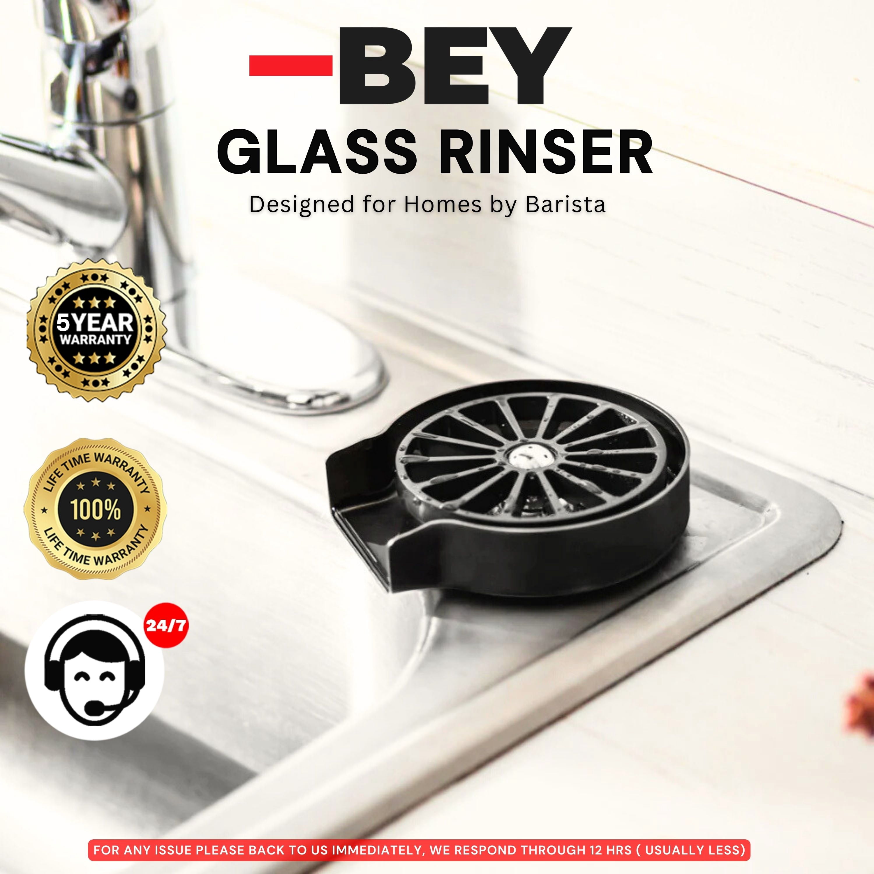2025 BEY Automatic Glass Rinser - Powerful Cup Washer for Kitchen Sink, Stainless Steel Baby Bottle Cleaner Sinks Attachment