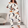 thumbnail image 4 of Women Two Piece Pajama Set Long Sleeve Halloween Pumpkin Ghost Bat Print Cozy Pajama Top and Long Pants Bottoms Relaxation Loungewear 2 Piece Outfits, 4 of 7
