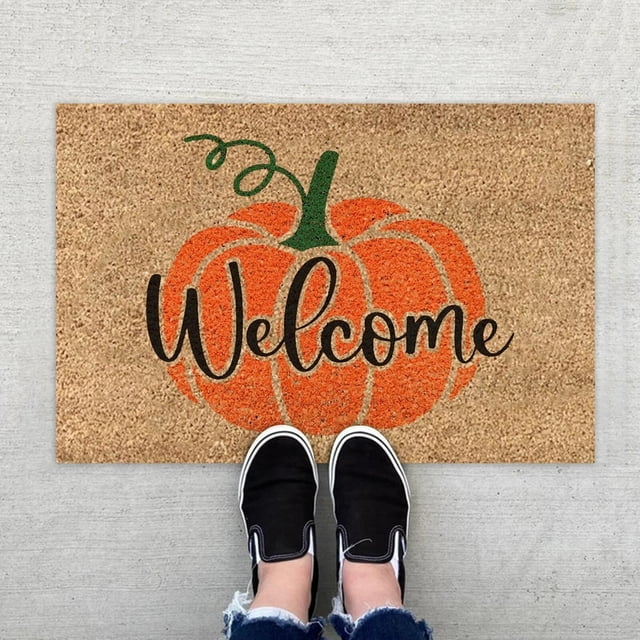 1 Pcs Autumn Welcome Door Mat Pumpkin Floor Mat Fall Seasonal Thanksgiving Halloween Indoor Outdoor Entrance Mat Fall Decor Mat Halloween Floor Mat