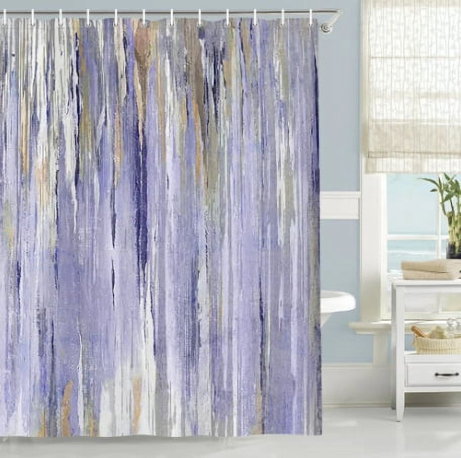 Abstract Shower Curtain, Modern Aesthetic Purple Stripe Shower Curtain Sets With 12 Hooks For Bathtub Bathroom Gray Purple Contemporary Abstract Painting Fabric