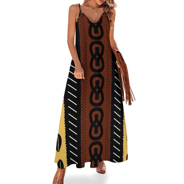 Nuevo vestido sin mangas con diseño de tela bogolan africana para mujer, vestido de verano 2024
