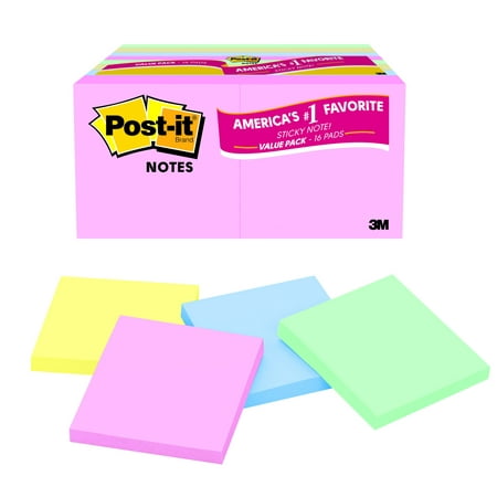 Notes Pastel Notes - Post-it Super Sticky Notes Pastel Value Pack, 3in. x 3in., 16 Pads per Pack,