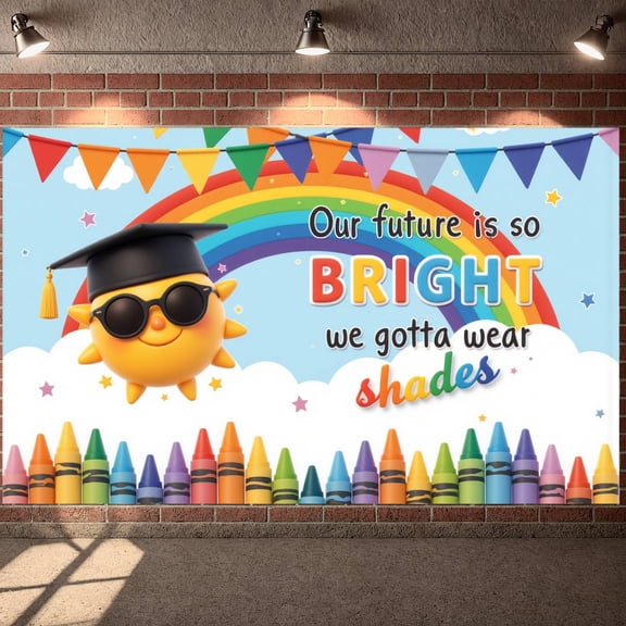 Colorful Letters Kindergarten Graduation Banner Graduation Cap Design Preschool Grad Display Kids Silhouettes Trophy  Graduation Backdrop for Kindergarten Graduation Preschool Ceremony Kids Party